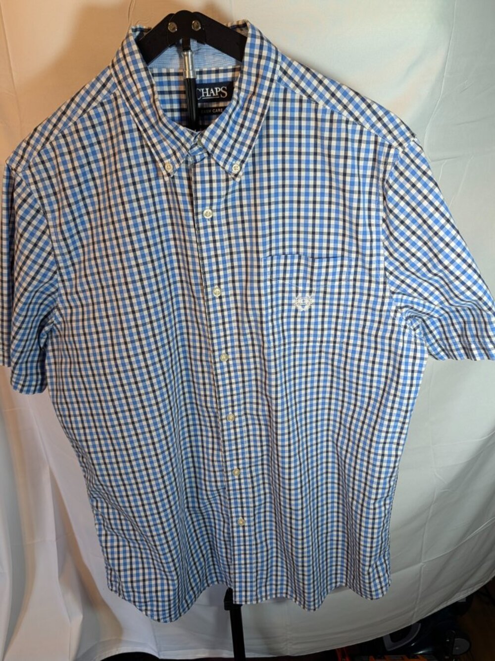 Chaps Ralph Lauren Size L Men's Short Sleeve Button-Down Shirt - Blue Check